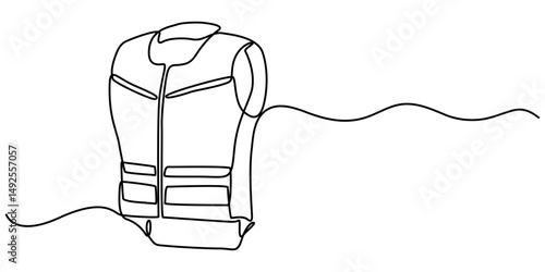 safety vest rendered continuous one line drawing, Swim Vest Line Icon. Editable Stroke, Safety jacket line icon. Editable Stroke Safety Measure Continuous Line Editable Icon. 