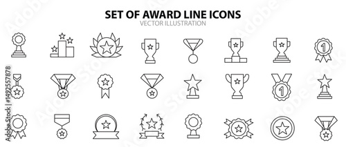 Awards line icons. Awards line icon collection Trophy cup, Medal, Winner, Award, prize icon