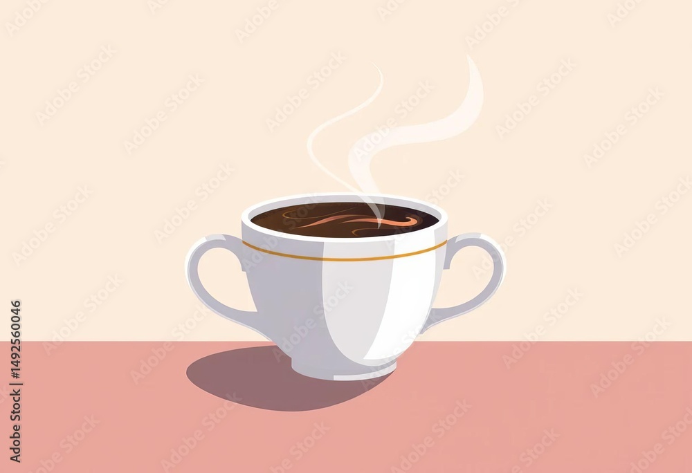 Obraz premium Minimalist vector illustration of a steaming coffee cup, art, line art
