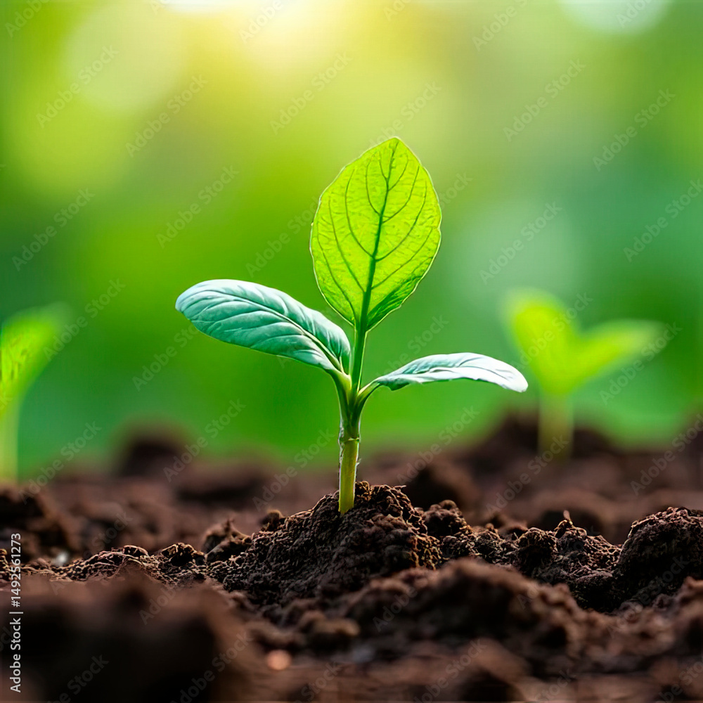 Fototapeta premium growing green seedling or small tree on soil.created with the help of artificial intelligence.