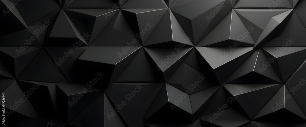 Obraz premium High Resolution Black Geometric 3D Texture, seamless geometric pattern with sharp edges and depth
