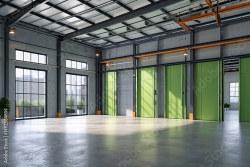 Wallpaper Mural Modern Warehouse Architecture with Office Module and Green Doors Torontodigital.ca