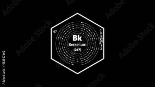 berkelium chemical element periodic table on background. animated periodic table.Shows name, atomic weight and element number.