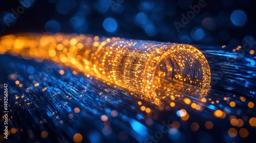 Fiber optic cable glowing