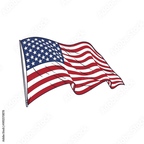 Waving USA flag vector illustration. American national flag icon for patriotic designs, Independence Day