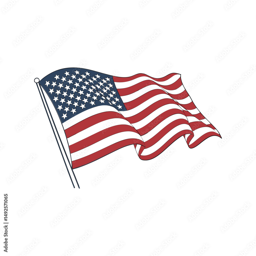 Fototapeta premium Waving USA flag vector illustration. American national flag icon for patriotic designs, Independence Day