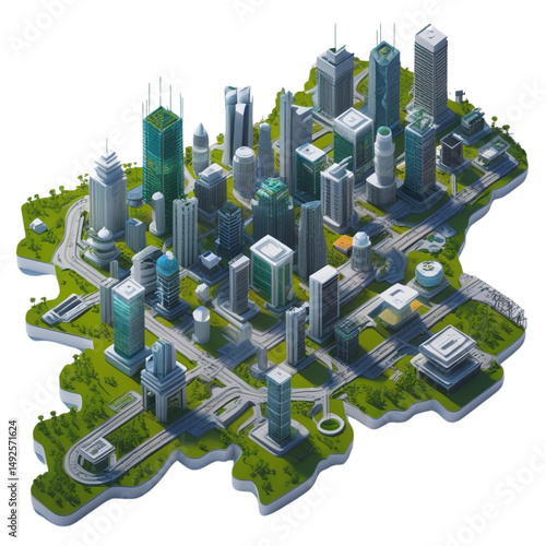 Modern and futuristic city idea. Cityscape landscape. 