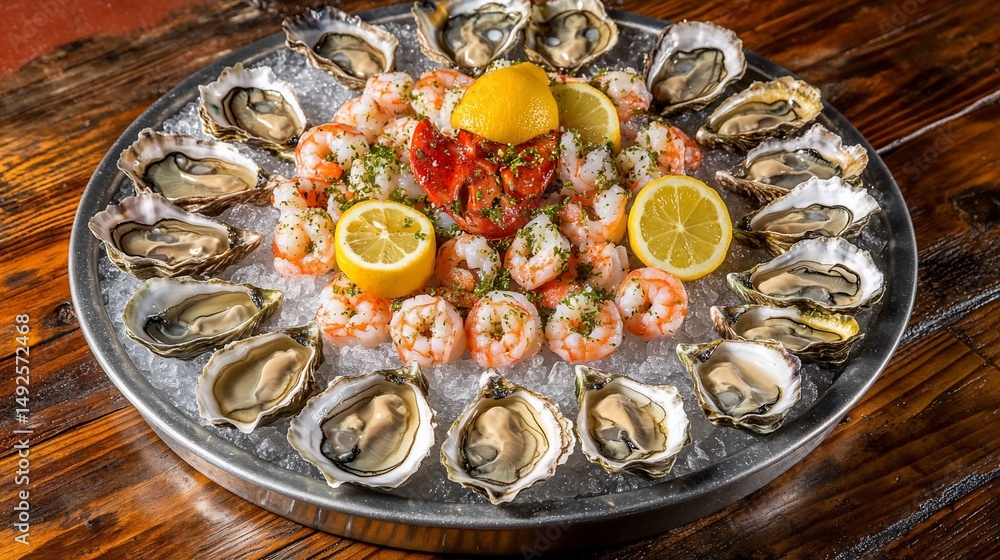 Seafood Platter: Oysters and Shrimp on Ice Seafood Platter: Oysters and Shrimp on Ice
