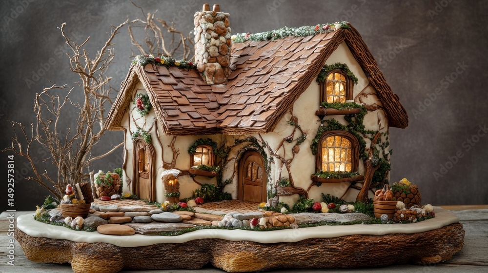 Obraz premium Gingerbread Cottage Scene