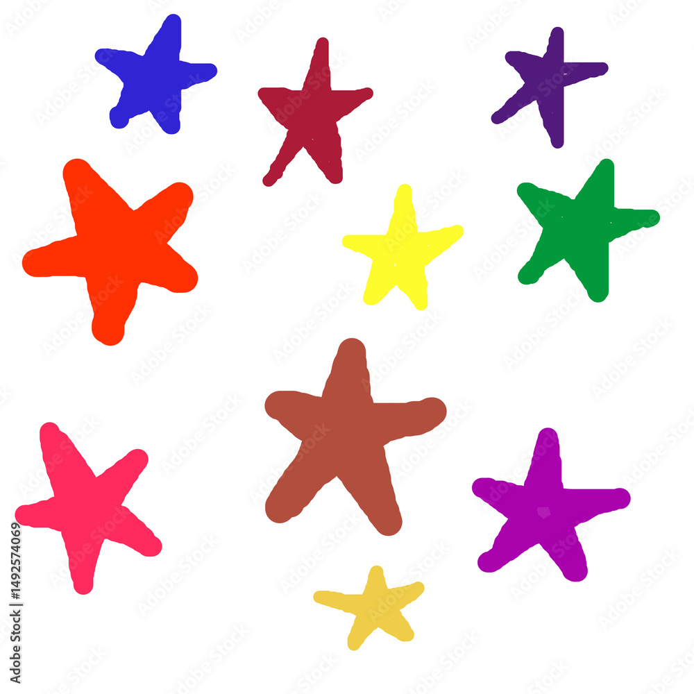 Obraz premium A cluster of brightly colored stars dances across the canvas, each unique in shape and hue, evoking a sense of childlike wonder and creative expression.