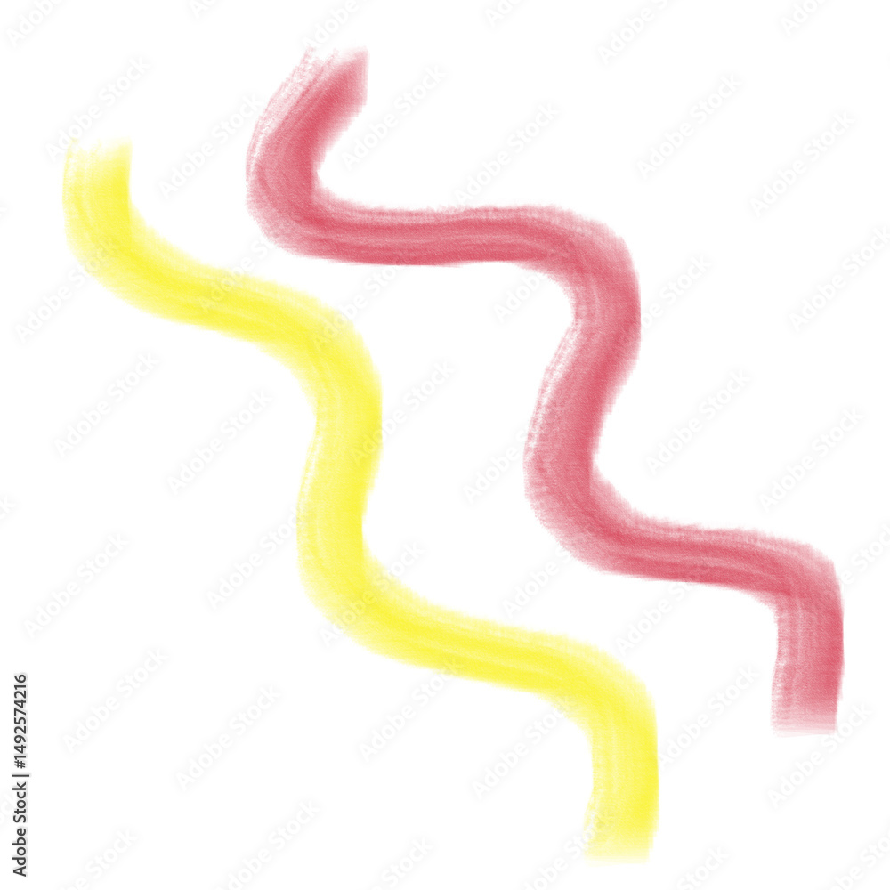 Obraz premium Abstract artistic composition of flowing, vibrant painted lines. A yellow and red curved lines create a visually captivating work, inviting viewers to explore the interplay of color and form.
