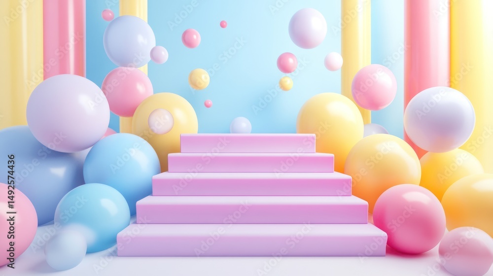 Pastel 3 d balls and stairs