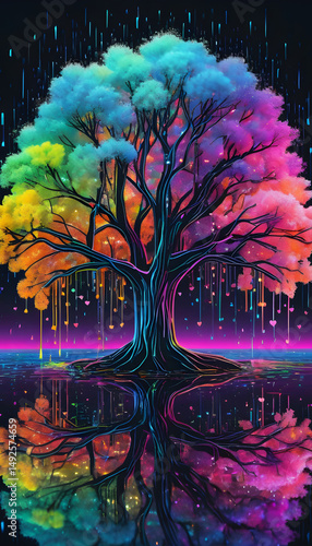 night landscape with colorful trees