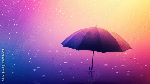 Wallpaper Mural Vibrant umbrella floating in rain with colorful gradient background. Torontodigital.ca
