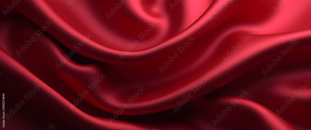 Obraz premium Red Velvet Silk Satin Fabric Texture, Liquid wave effect or silk satin with soft wavy folds