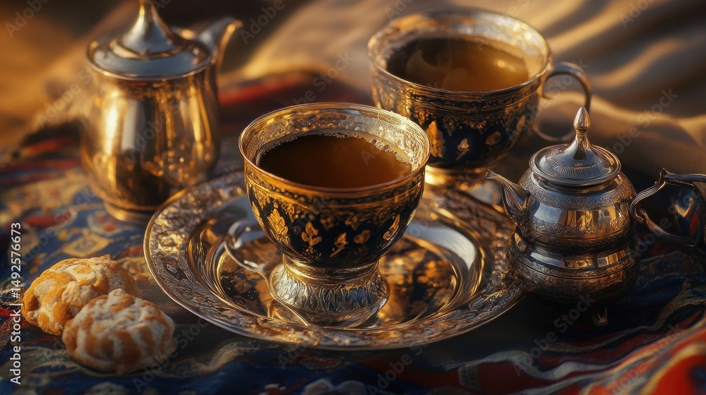 Golden Tea Set on Tapestry Golden Tea Set on Tapestry