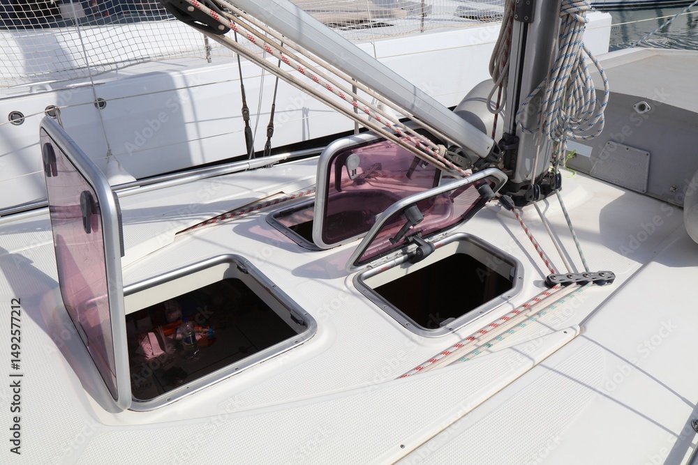 Naklejka premium Yacht cabin open hatch windows