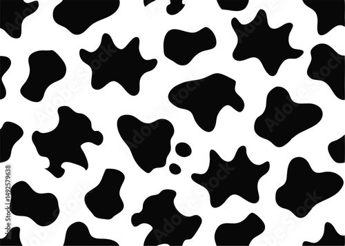 Seamless cow print vector pattern. Black and white spotted farm animal skin texture repeating design background