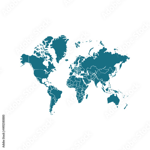 World map vector illustration. Detailed global geography outline, continents and countries digital design for print, web, education