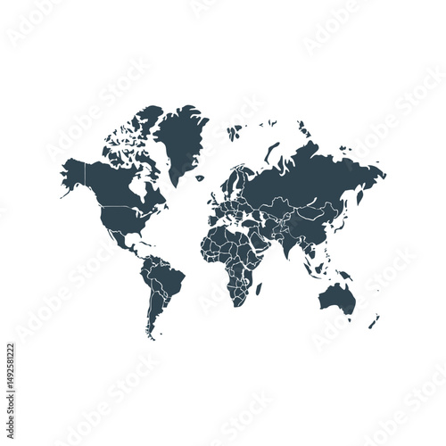 World map vector illustration. Detailed global geography outline, continents and countries digital design for print, web, education