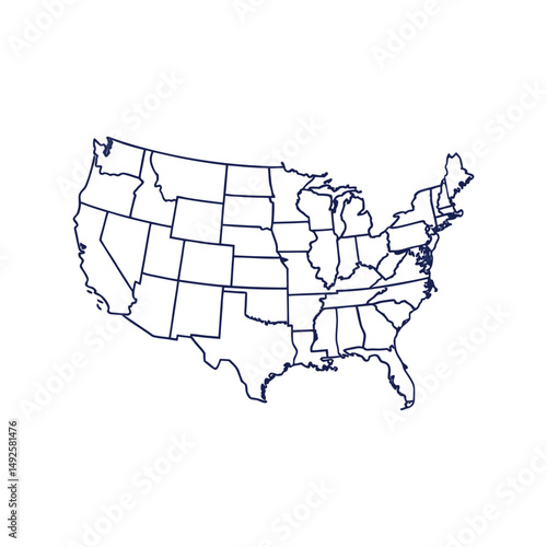 United States map vector illustration. Detailed state outlines, geographic design, editable and scalable vector map