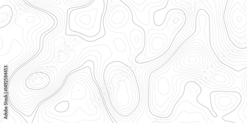 The grey white on black contours vector topography stylized height of the lines. The concept of a conditional geography scheme and the terrain path. Ultra wide. Map vector terrain Illustration.	