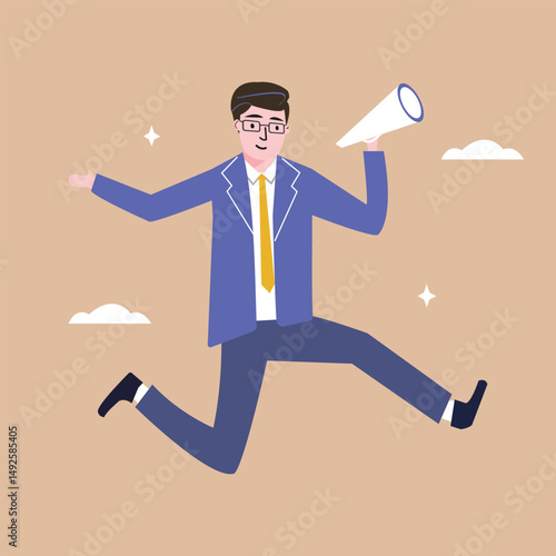 Experience emoticons angry or smiling face reviews, client feedback concept, with a man shouting alongside 