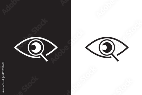 Eye Inside Magnifier Search Icon Design, Search eye magnifier look icon vector sign