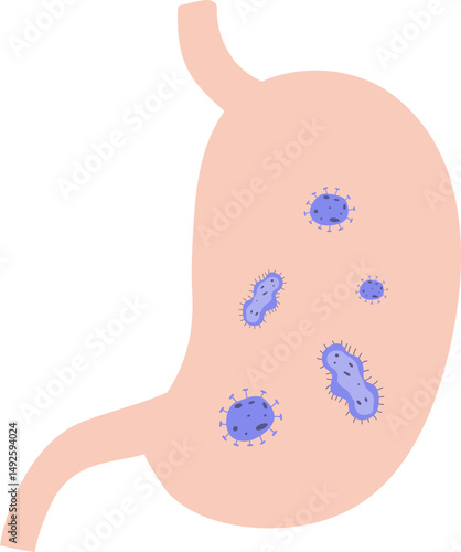 Hand-Drawn Virus and Bacteria in Stomach Vector : Indicates Digestive Problems