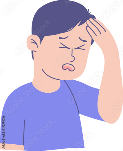 Hand-Drawn Boy Vector: Suffering from Headache Discomfort
