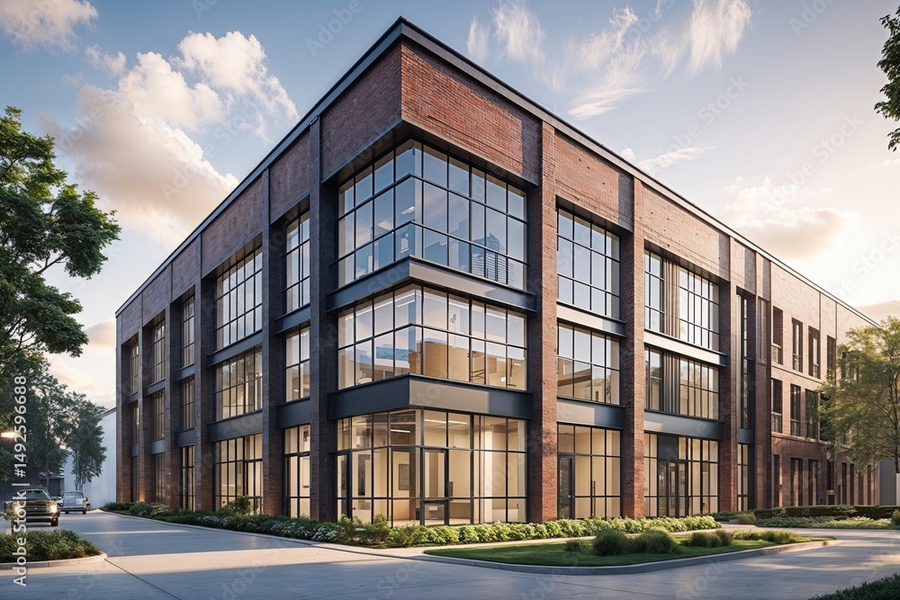 Contemporary Industrial Warehouse Exterior with Integrated Office Design Contemporary Industrial Warehouse Exterior with Integrated Office Design
