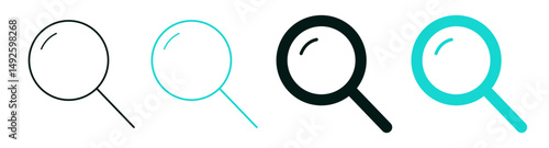 Magnifying glass line icon set. Analysis, technology, marketing or medicine concept. Color or black logo for web, ui, or mobile app. White background. Editable vector stroke.