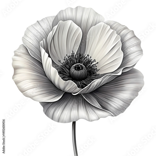 Monochromatic Poppy A Study in Grayscale Elegance isolated on transparent background