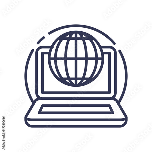 A globe on a laptop symbolizes global connectivity and digital reach.