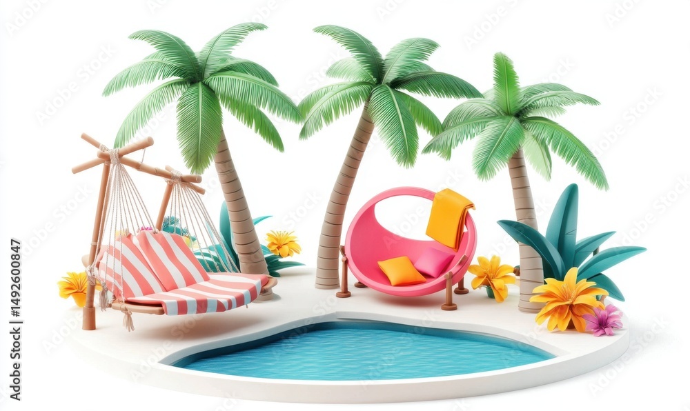 Fototapeta premium Tropical island paradise relaxation poolside hammock