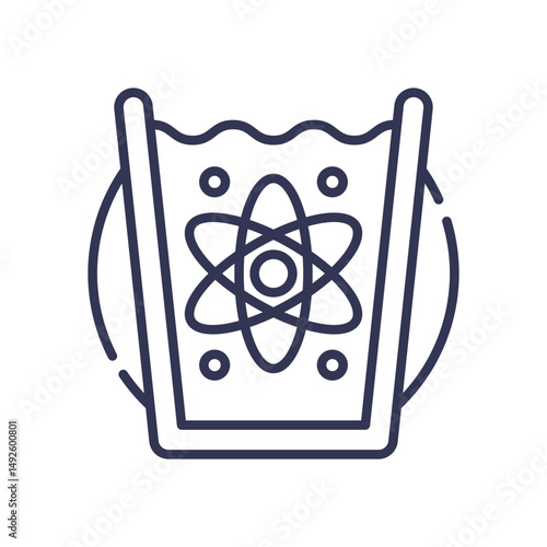 Glass with atomic symbol, representing mineral content in water.