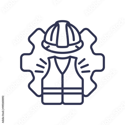 Icon of safety gear: hard hat, vest, and gear, symbolizing mining safety.