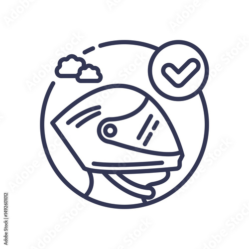 Helmet with checkmark symbolizes safety and awareness.