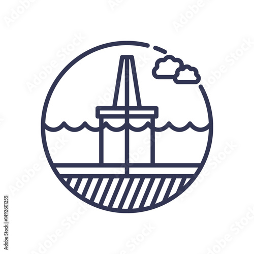 Offshore rig over ocean waves, symbolizing subsurface exploration.