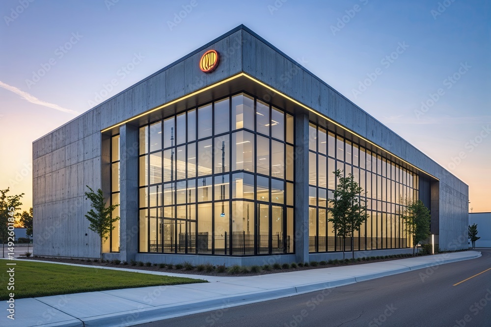 Modern Distribution Hub with Unique Facade Large Windows and Contemporary Concrete Design Modern Distribution Hub with Unique Facade Large Windows and Contemporary Concrete Design