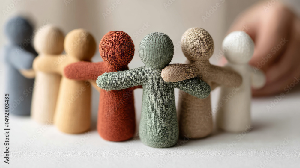 Obraz premium Fabric figures symbolizing unity and teamwork.