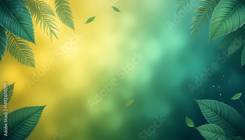 Vibrant green leaves bathed in morning sun create a natural pattern