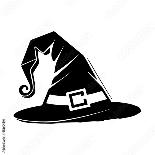 Witch's Hat Silhouette: A classic witch's hat silhouette, perfect for Halloween, featuring a pointed crown and a wide brim, creating a spooky and magical atmosphere.