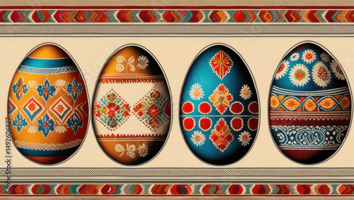 Decorative Easter eggs with intricate patterns and vibrant colors
