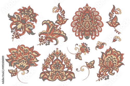 Vector set of isolated elements paisley; flowers and leaf for you own design