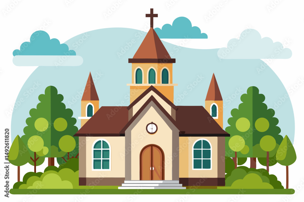 Fototapeta premium Vector Drawing Church Background