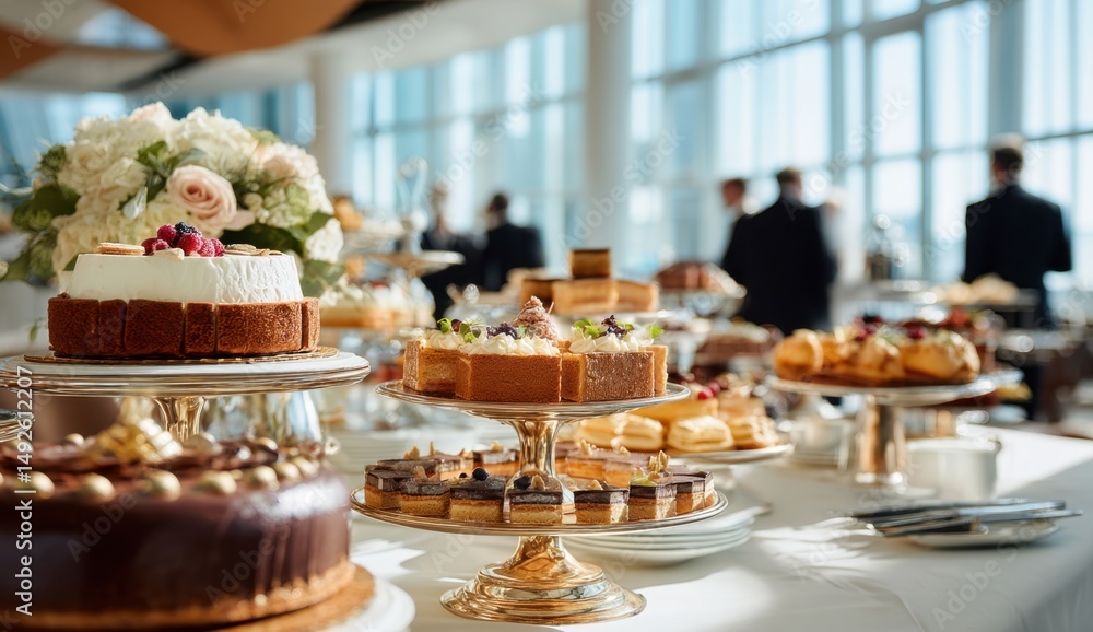 Naklejka premium Dessert buffet with cakes at event