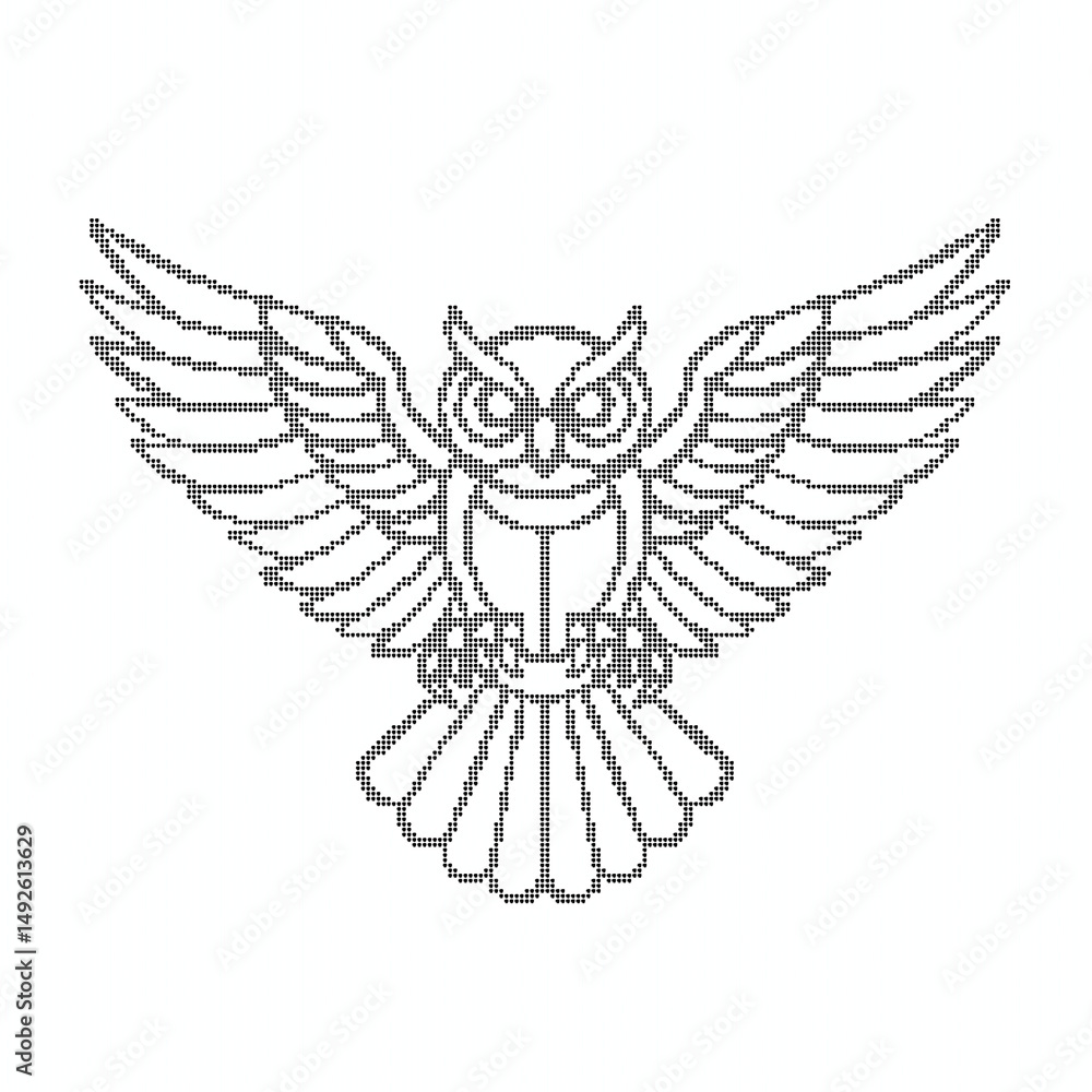 Obraz premium Dotwork Owl with Spread Wings Illustration