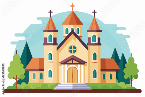 Church Illustration White Backdrop