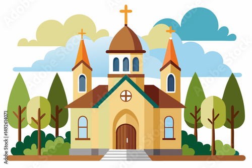 Church Illustration White Backdrop
